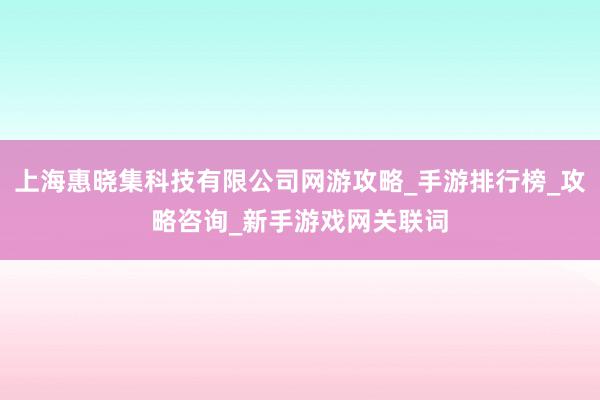 上海惠晓集科技有限公司网游攻略_手游排行榜_攻略咨询_新手游戏网关联词